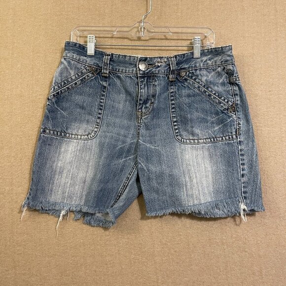 Mossimo Shorts Juniors 11 Denim Blue Distressed Cutoff - Picture 1 of 12